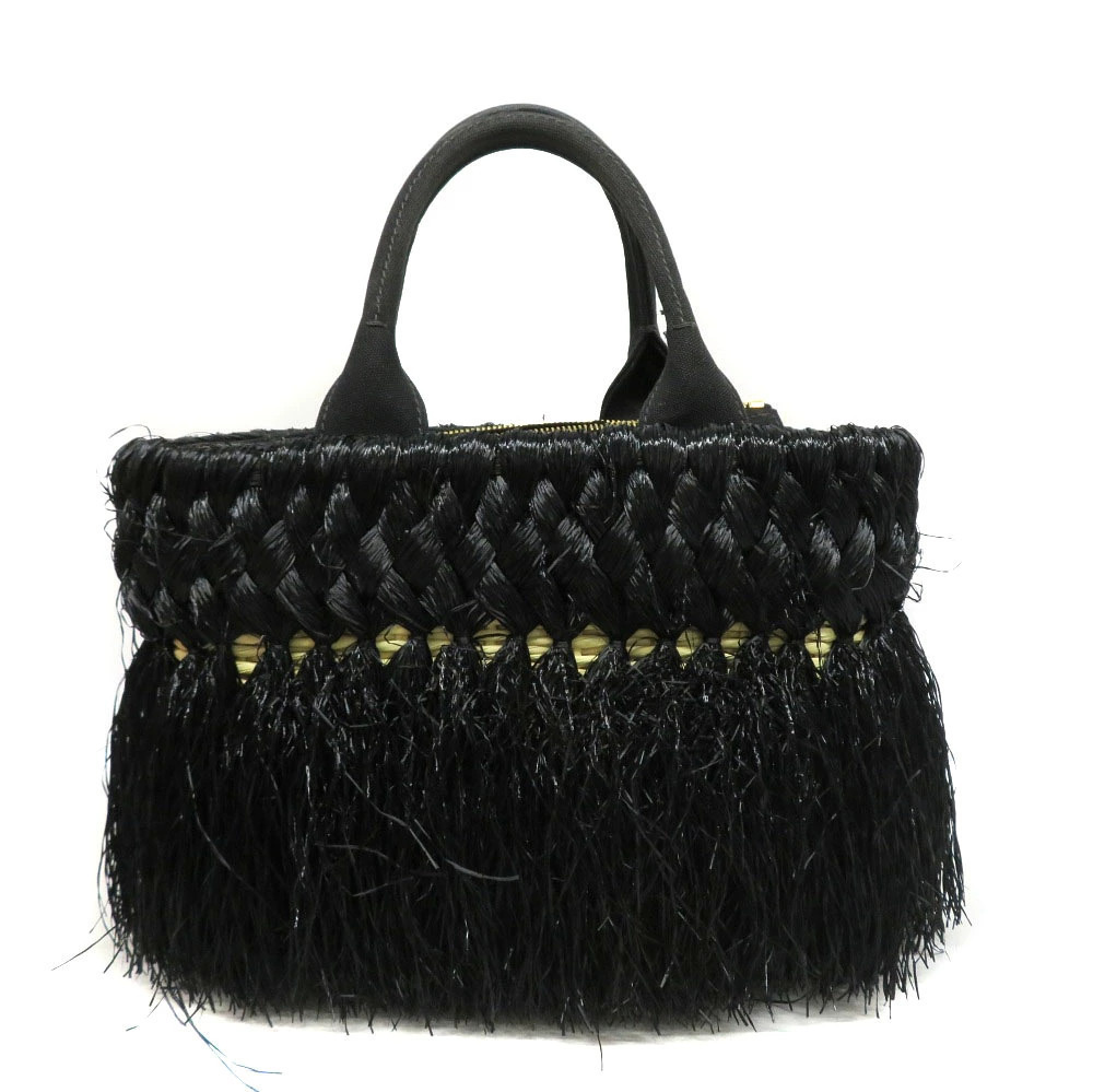 Prada bag raffia Midollino featuring Black tote fringe
